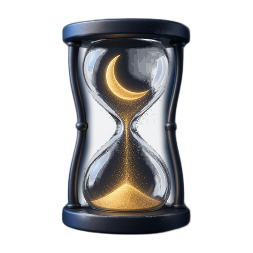 Hourglow logo — an hourglass with a crescent moon dissolving into golden light